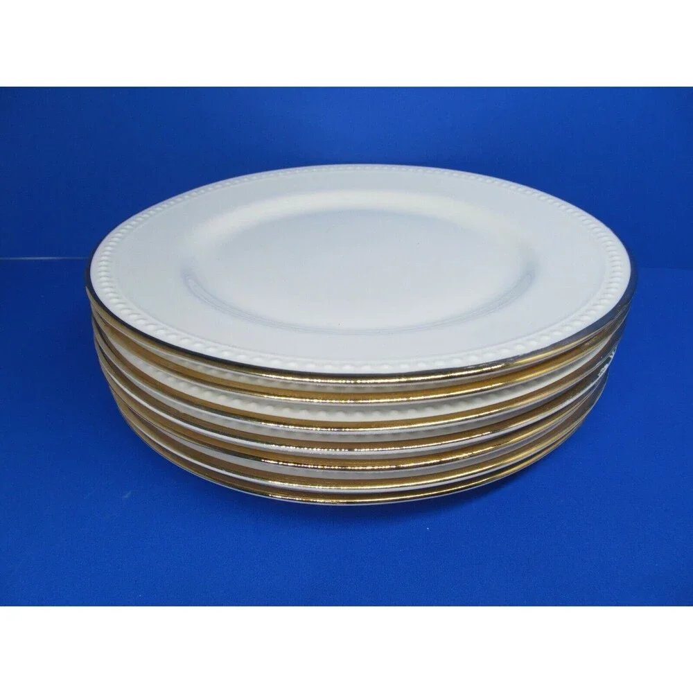 Pier 1 Gold Line Salad plates gold trim Bundle of 7